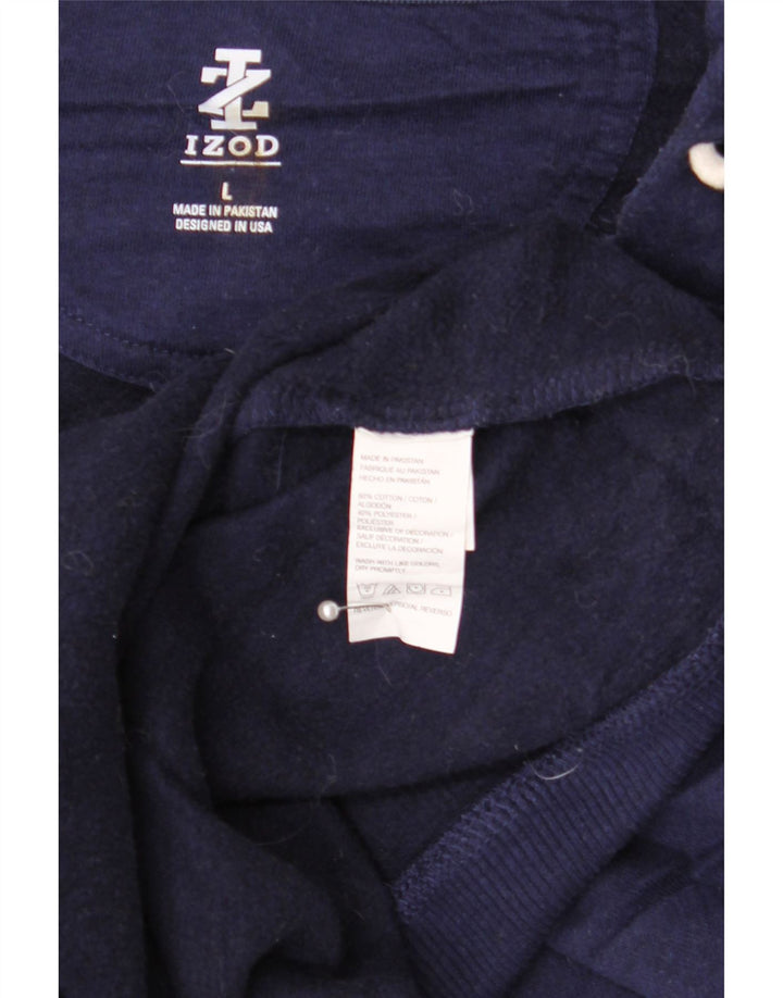 IZOD Mens Zip Hoodie Sweater Large Navy Blue Cotton