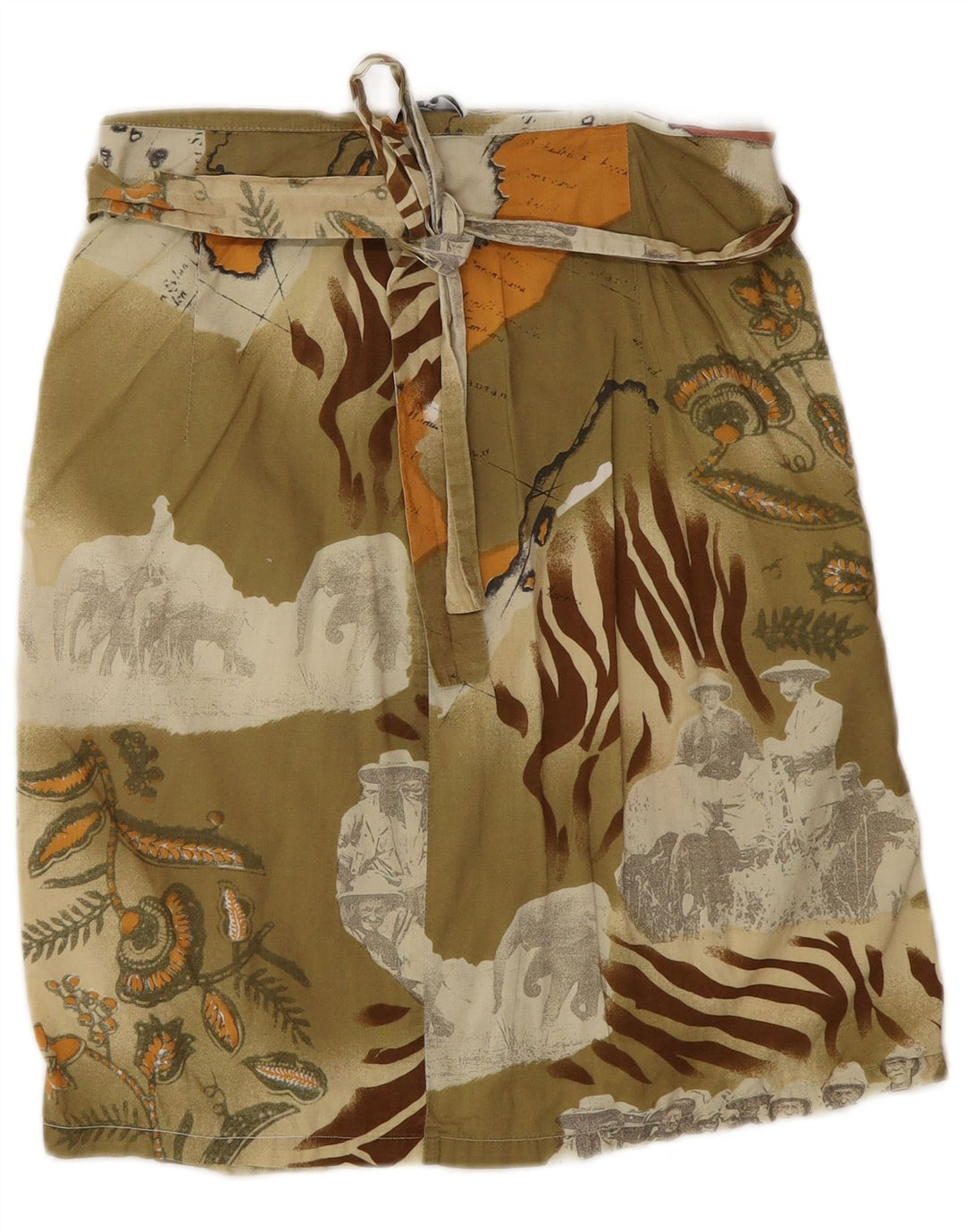 Marella Womens Wrap Skirt UK 14 Medium W26  Khaki Patchwork Cotton