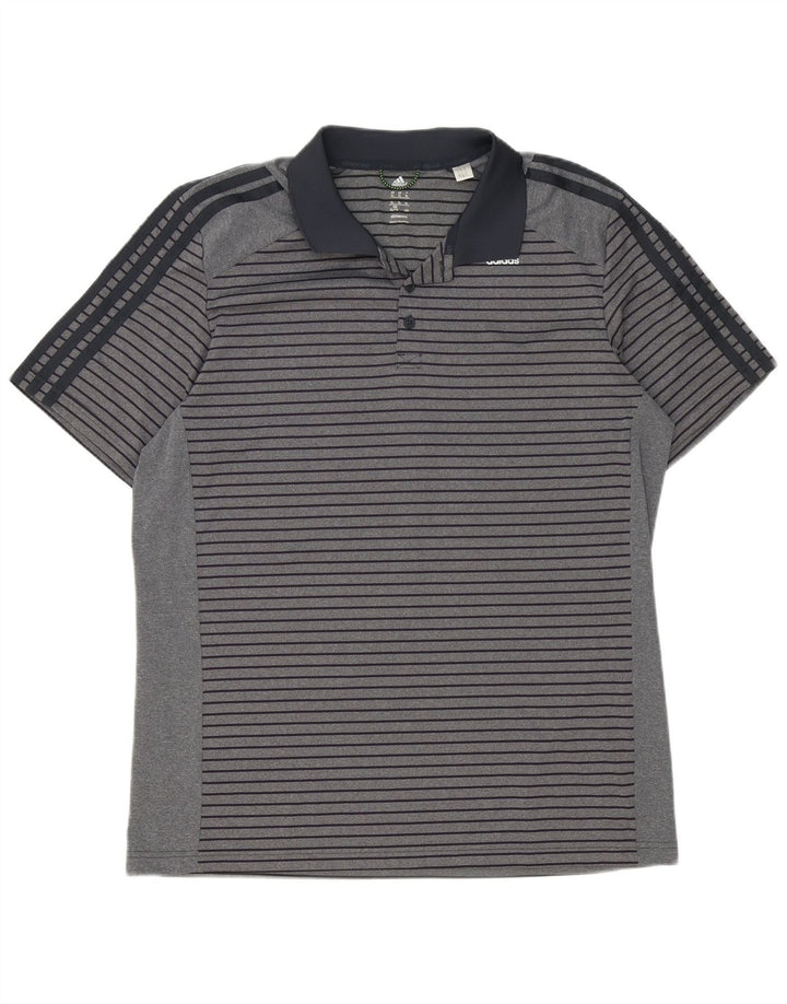 Adidas Mens Climacool Polo Shirt XL Grey Striped Polyester