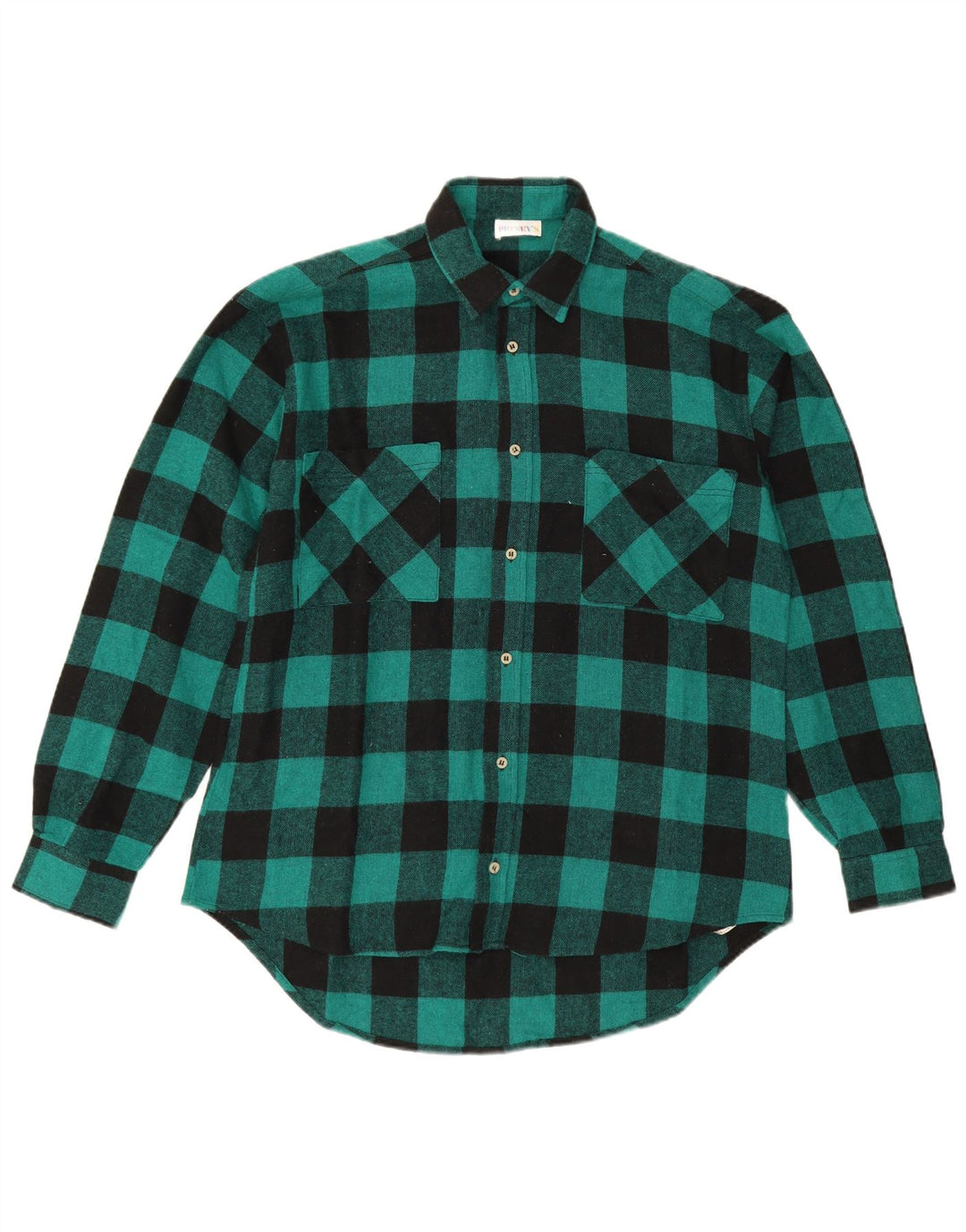 Vintage Mens Flannel Shirt Medium Green Gingham