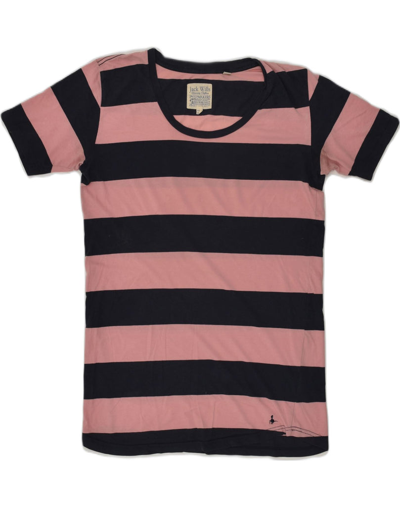 JACK WILLS Womens T-Shirt Top UK 10 Small Pink Striped Cotton | Vintage Jack Wills | Thrift | Second-Hand Jack Wills | Used Clothing | Messina Hembry 