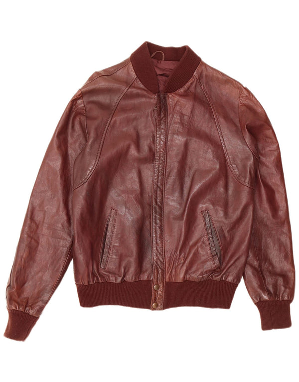 C&A Mens Leather Jacket UK 38 Medium Burgundy Leather