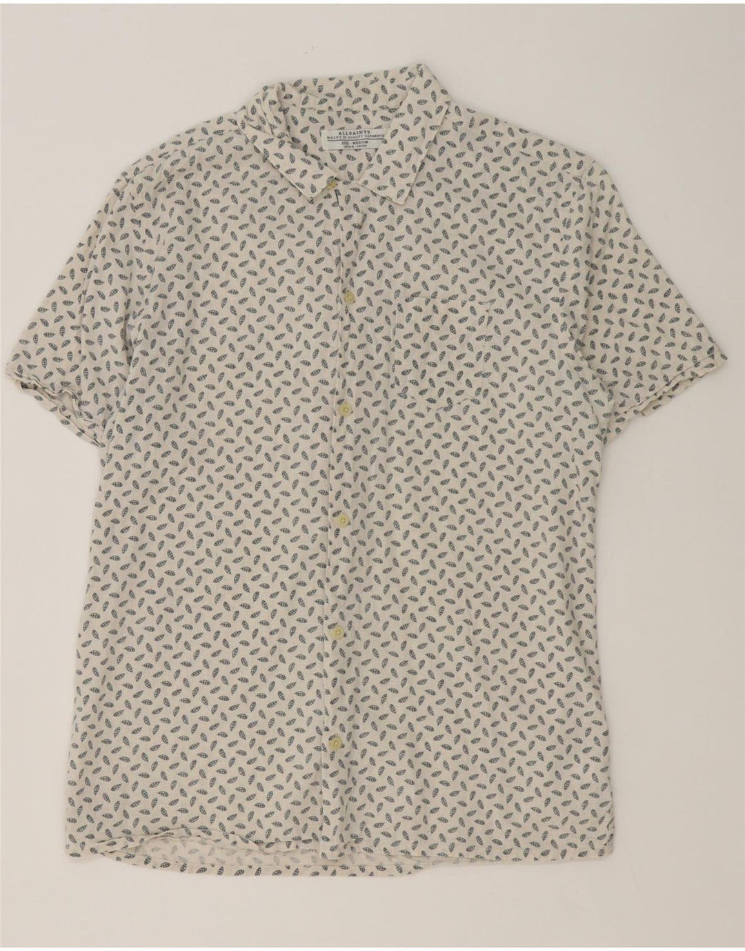 All Saints Mens Short Sleeve Shirt Medium Off White Spotted