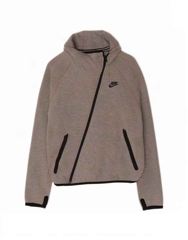 Nike Womens Zip Hoodie Sweater UK 16 Large Grey Cotton
