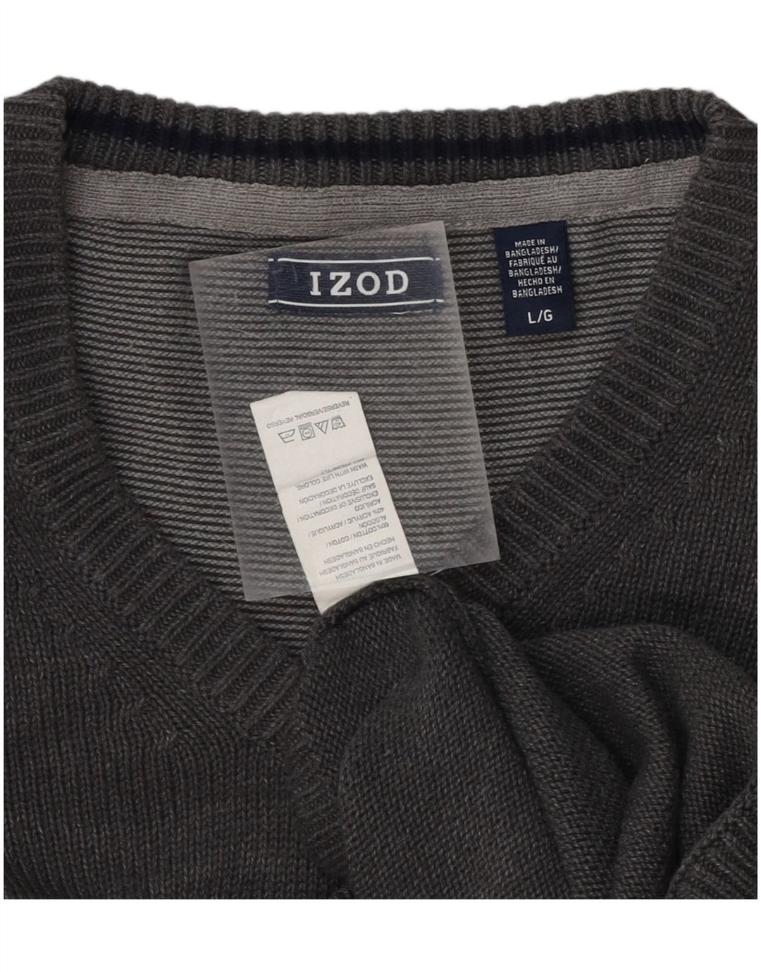 IZOD Mens V-Neck Jumper Sweater Large Grey Cotton Vintage Izod and Second-Hand Izod from Messina Hembry 