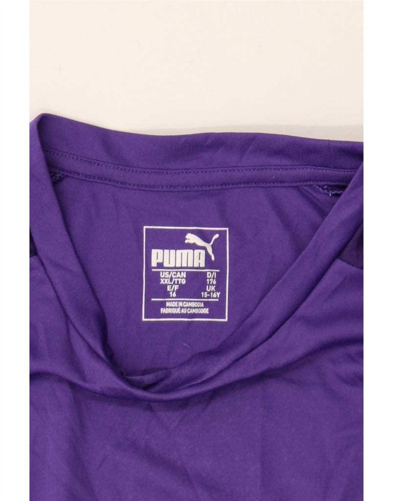 PUMA Boys T-Shirt Top 15-16 Years Purple Colourblock Polyester Vintage Puma and Second-Hand Puma from Messina Hembry 