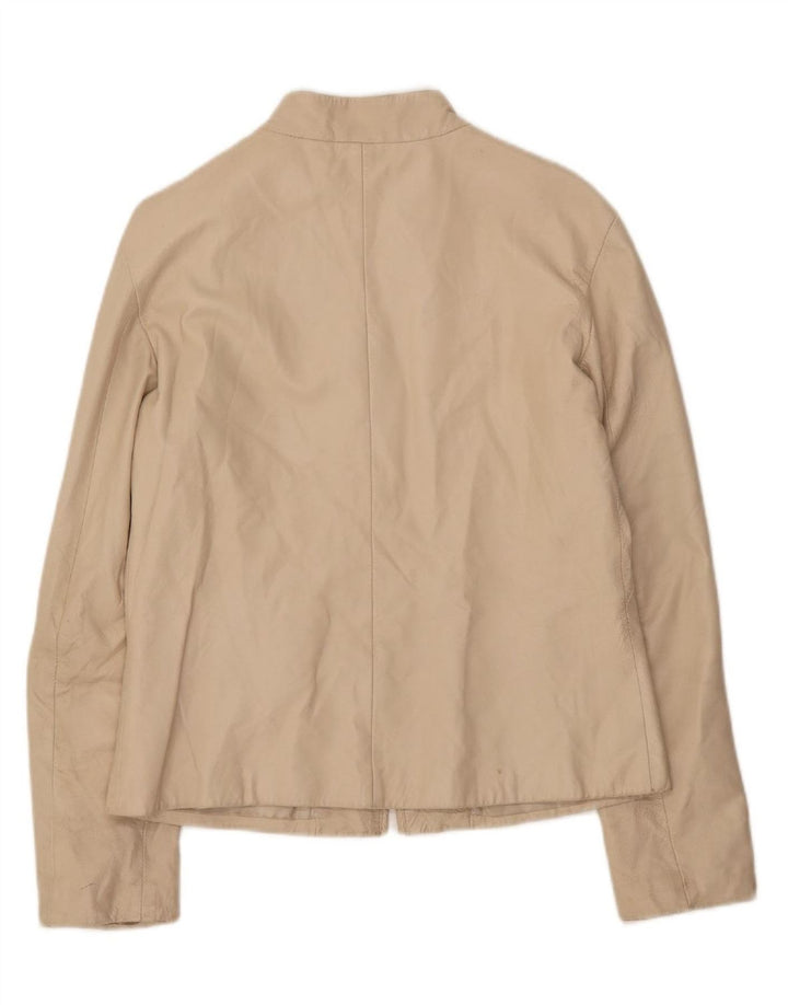 VINTAGE Womens Leather Jacket IT 46 Large Beige Leather