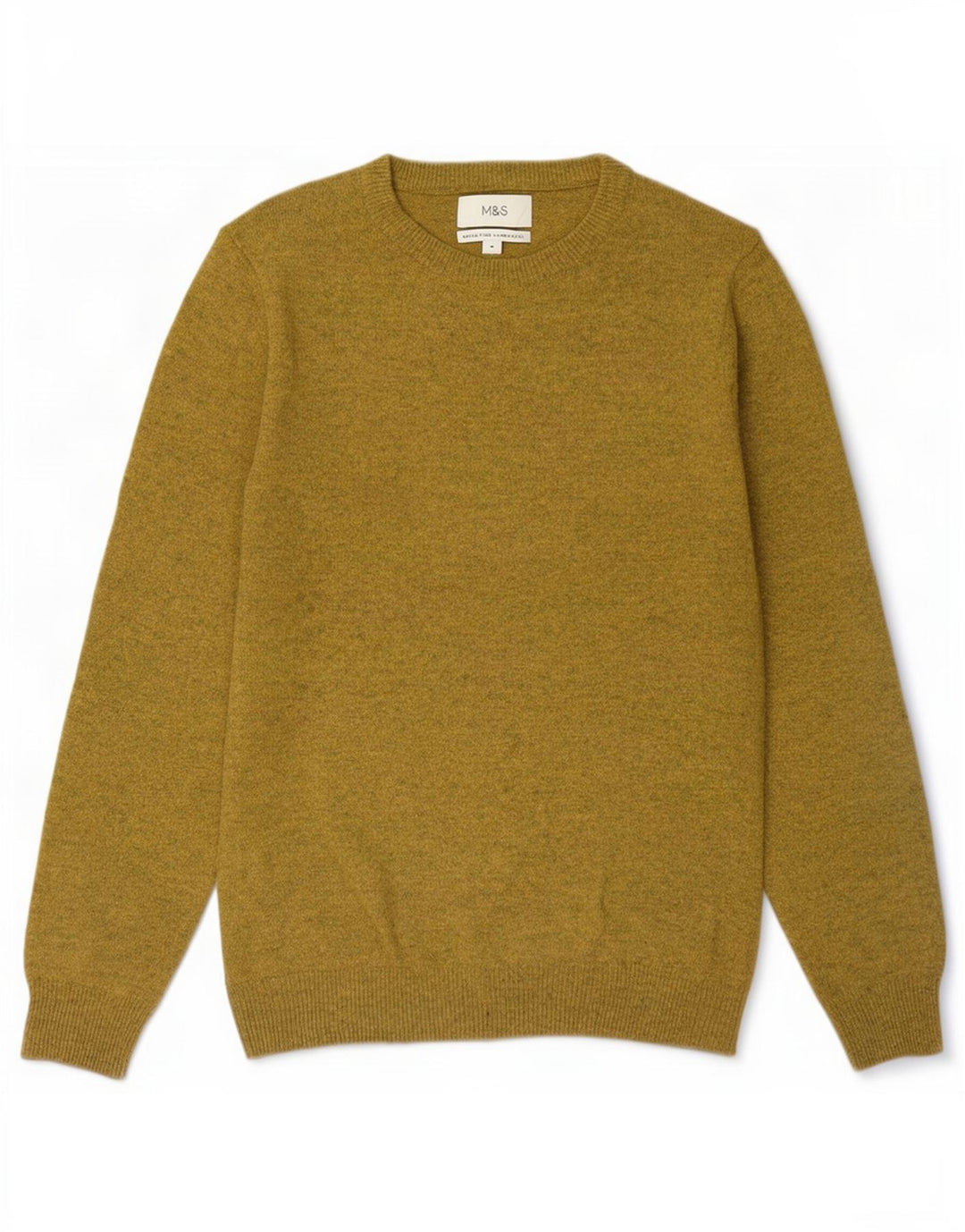 Marks & Spencer Mens Crew Neck Jumper Sweater Medium Yellow Flecked Wool
