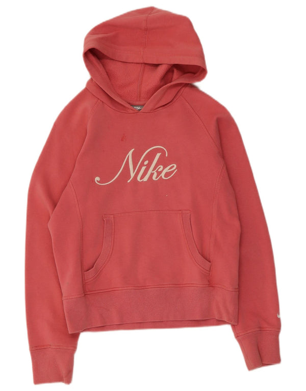 Nike Girls Graphic Hoodie Jumper 12-13 Years Large Pink Cotton