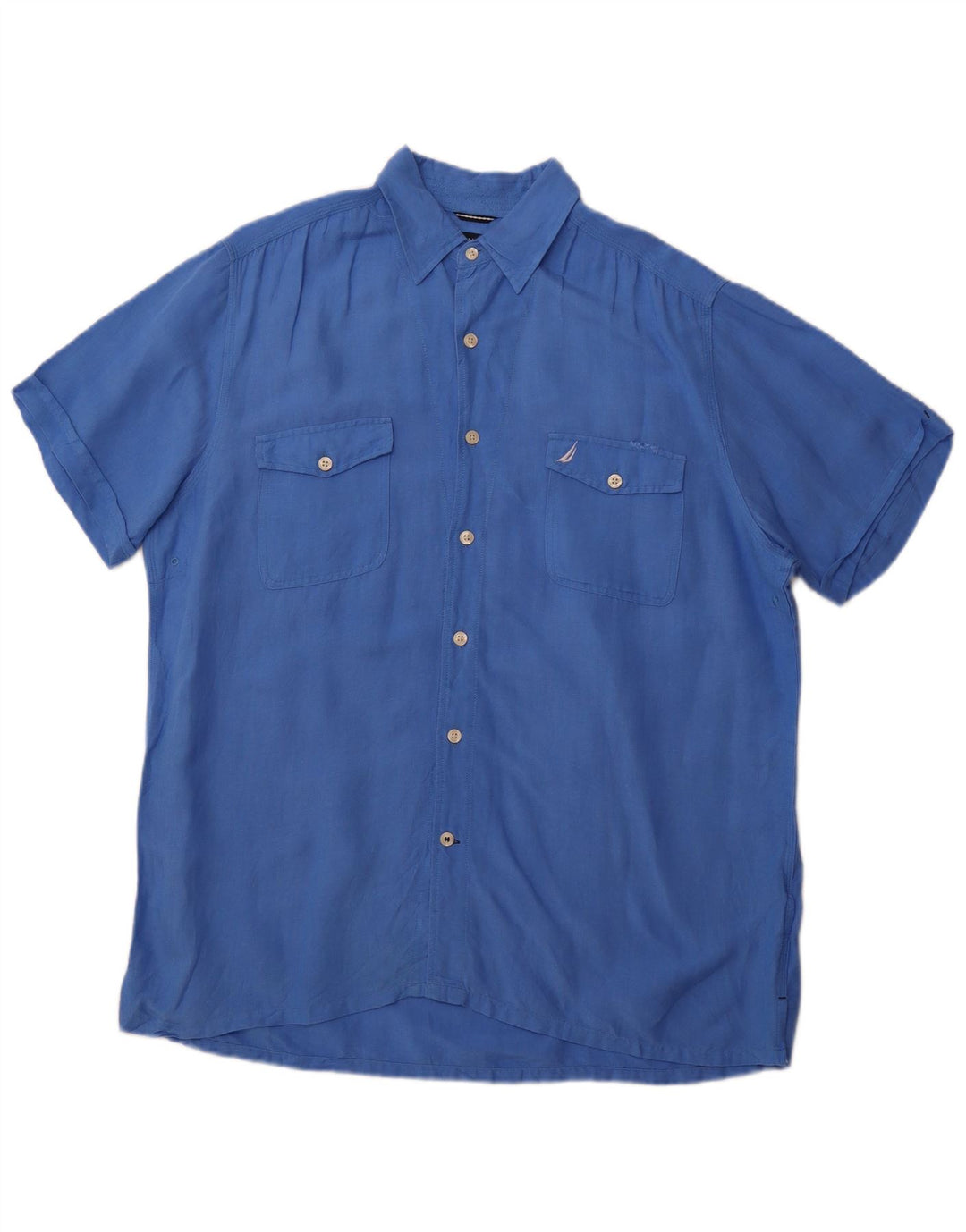 NAUTICA Mens Short Sleeve Shirt Large Blue Linen