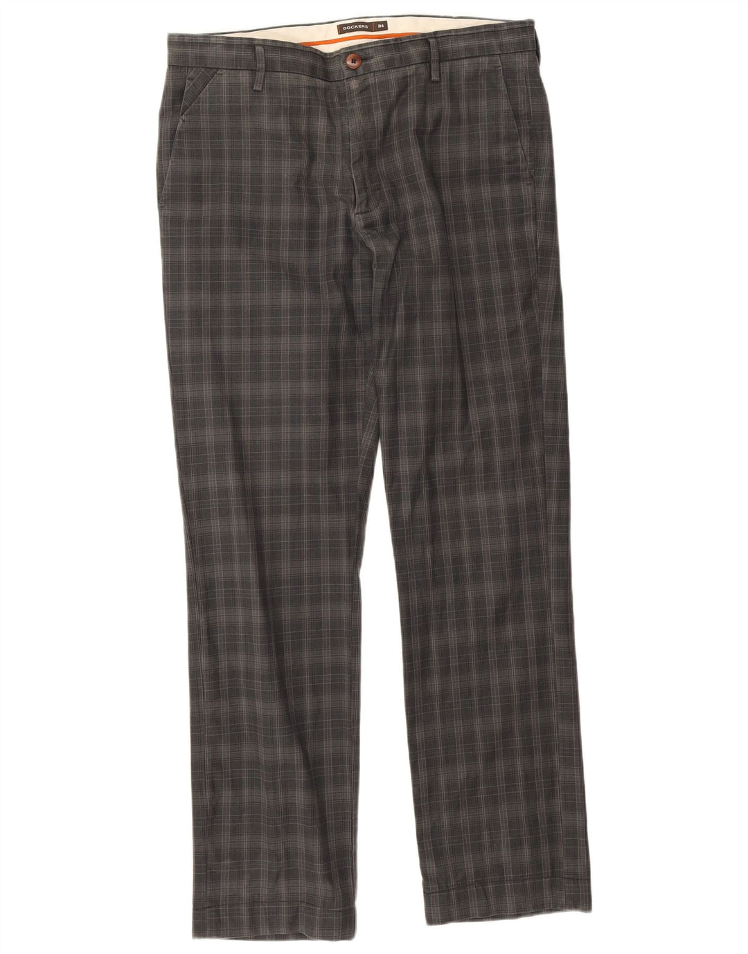 Dockers Mens Straight Chino Trousers W36 L34 Grey Check Cotton