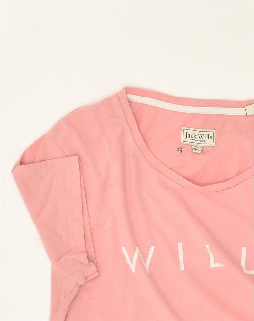 JACK WILLS Womens Graphic T-Shirt Top UK 12 Medium  Pink Cotton | Vintage Jack Wills | Thrift | Second-Hand Jack Wills | Used Clothing | Messina Hembry 