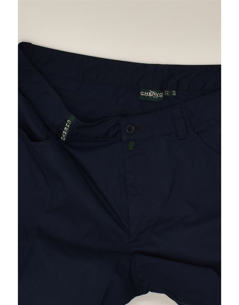 CHERVO Mens Straight Casual Trousers IT 54 2XL W38 L30 Navy Blue Polyamide | Vintage Chervo | Thrift | Second-Hand Chervo | Used Clothing | Messina Hembry 