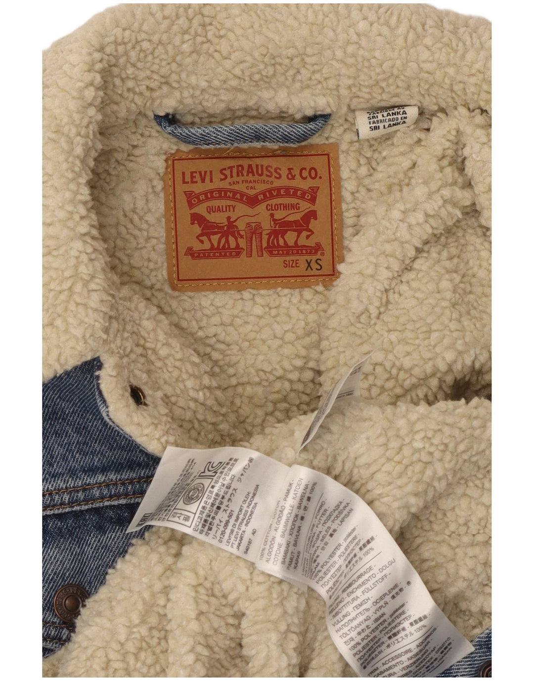 Levi's Womens Denim Sherpa Jacket UK 6 XS Blue Cotton