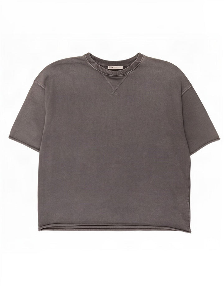 Zara Mens T-Shirt Top Medium Grey Cotton