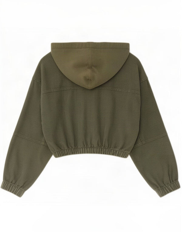 Urban Outfitters Womens Crop Hooded Corduroy Jacket UK 14 Medium Green