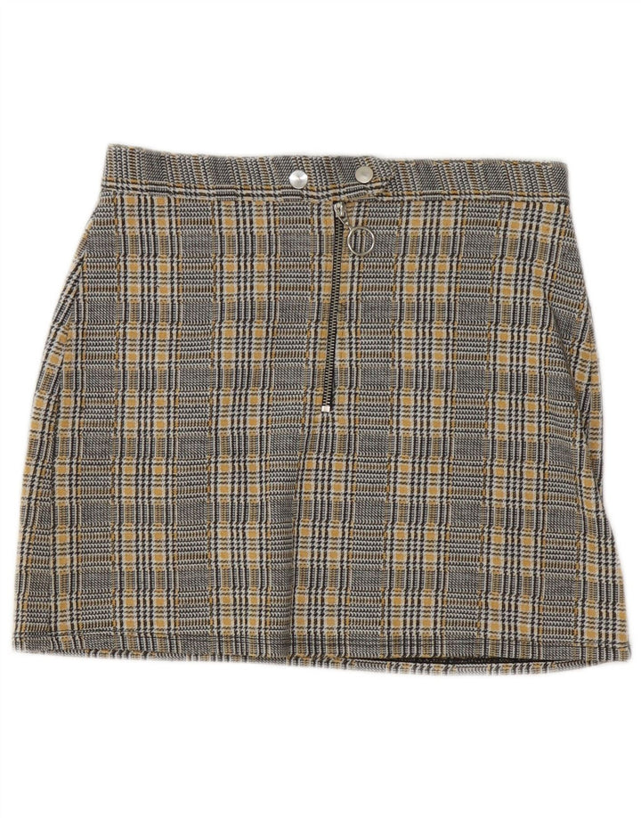 Topshop Womens Mini Skirt UK 10 Small W28 Yellow Houndstooth Polyester