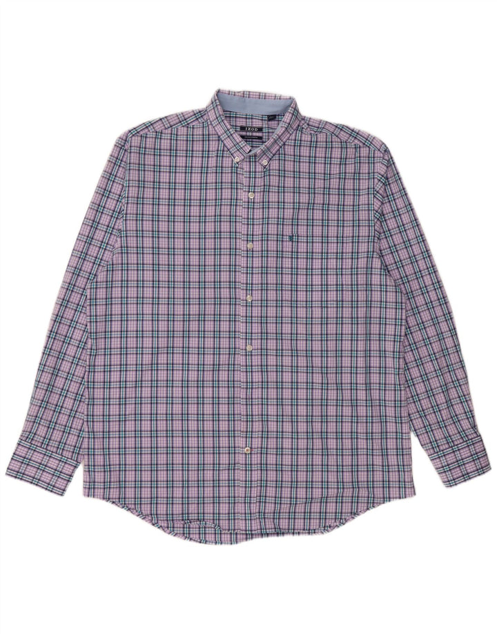 IZOD Mens Flannel Shirt Large Purple Check Cotton