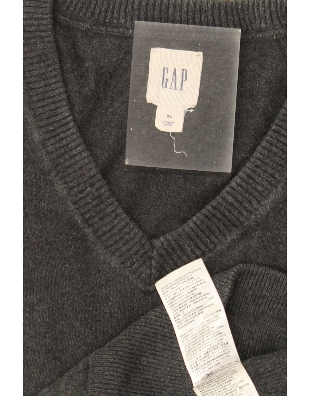 Gap Mens V-Neck Jumper Sweater XL Grey Cotton