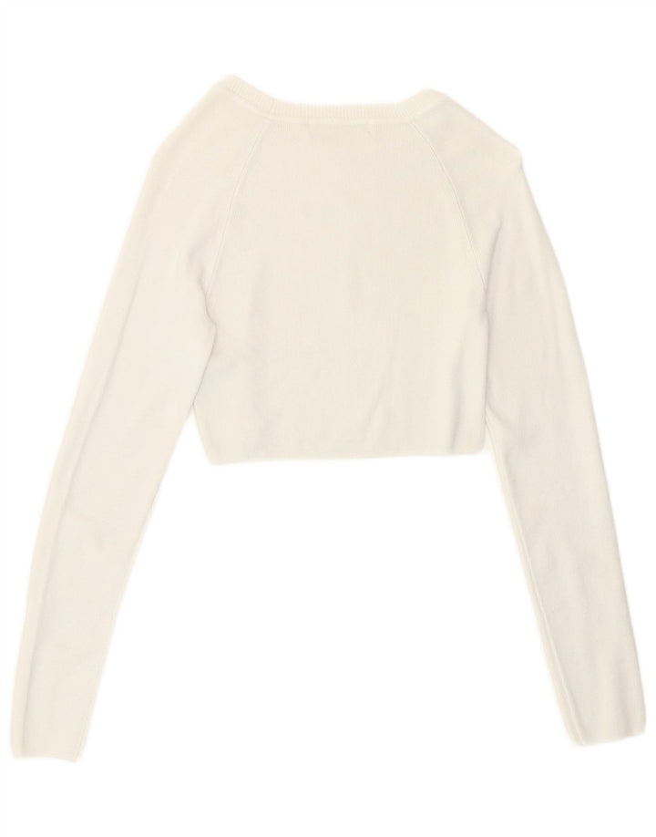 Pull & Bear Womens Crop Top Long Sleeve UK 8 Small White Viscose