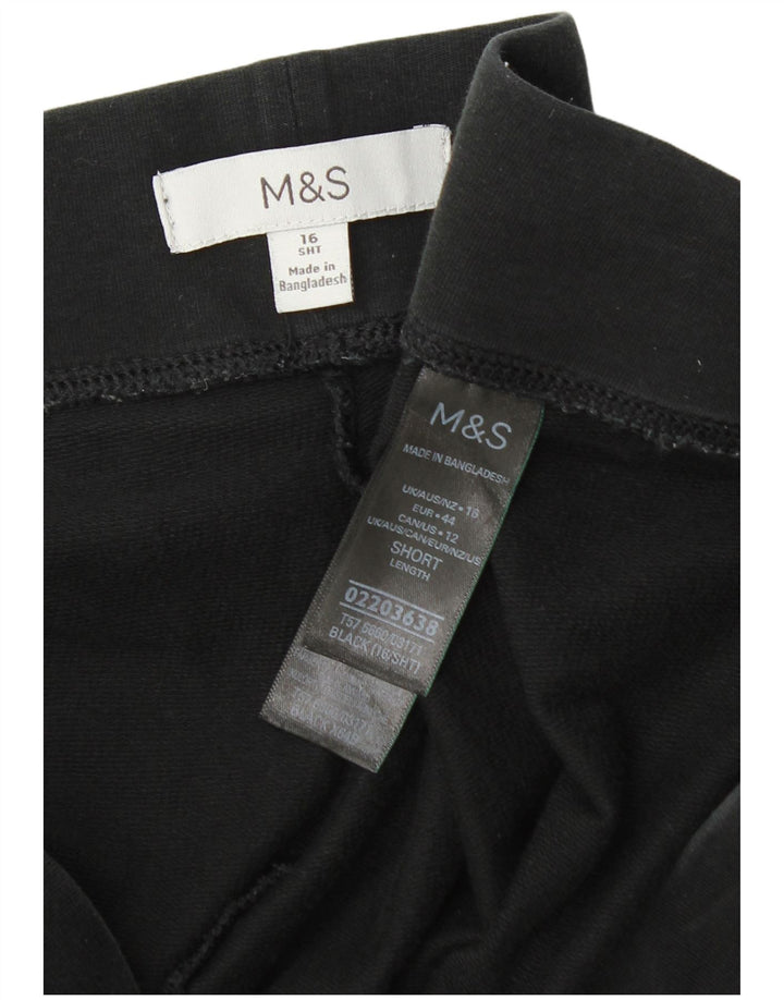 Marks & Spencer Womens Tracksuit Trousers UK 16 Large Black Cotton