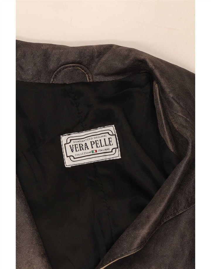 Vintage Womens Leather Coat IT 42 Medium Black