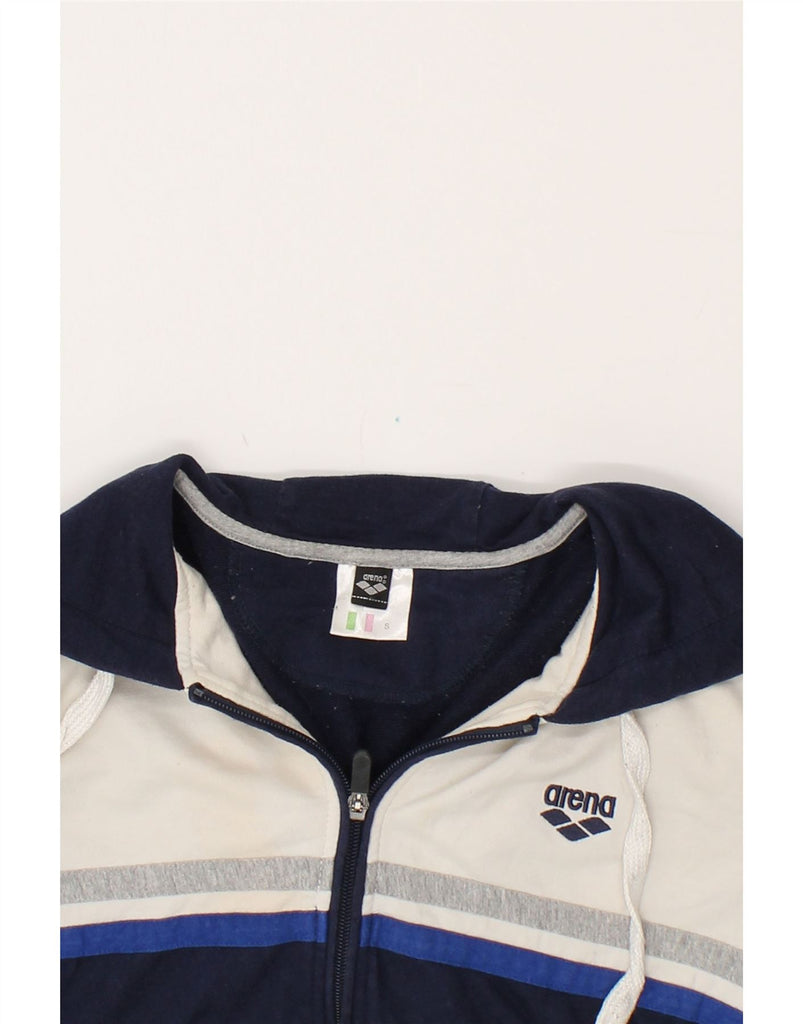 ARENA Mens Zip Hoodie Sweater Small Navy Blue Colourblock Cotton Vintage Arena and Second-Hand Arena from Messina Hembry 