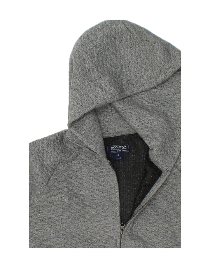 WOOLRICH Girls Zip Hoodie Sweater 11-12 Years Grey Polyester Vintage Woolrich and Second-Hand Woolrich from Messina Hembry 