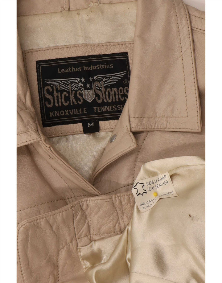 Vintage Womens Leather Jacket UK 14 Medium Beige