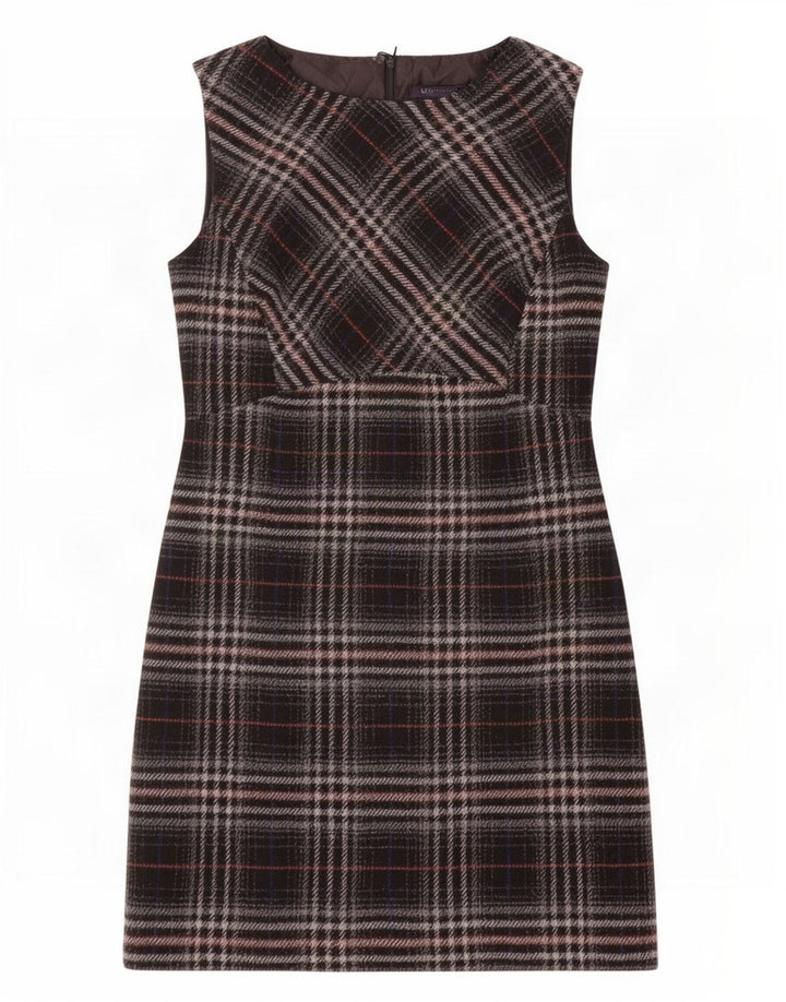 Marks & Spencer Womens Sleeveless Shift Dress UK 12 Mdium Black Plaid