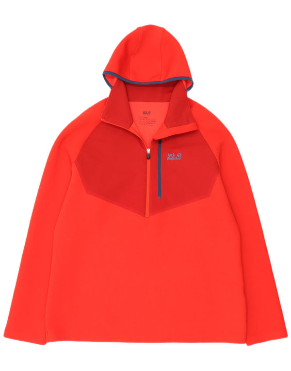 Jack Wolfskin Mens Hooded Zip Neck Fleece Jumper UK 48 3XL Red Colourblock