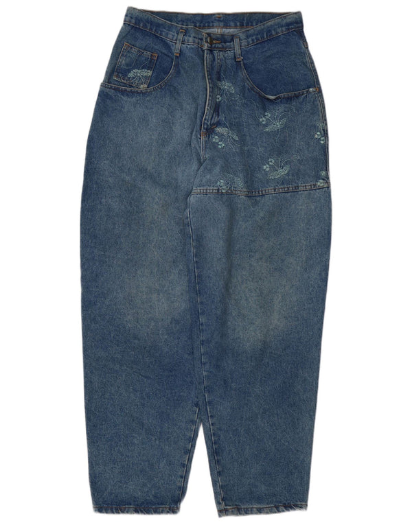 Vintage Womens High Waist Loose Jeans Small W27 L30 Blue Floral Cotton