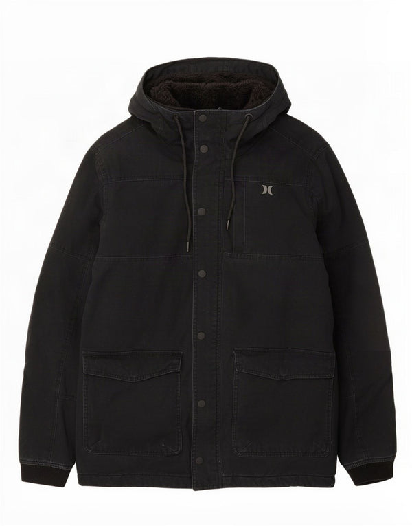Hurley Mens Hooded Parka Jacket UK 36 Small Black Cotton