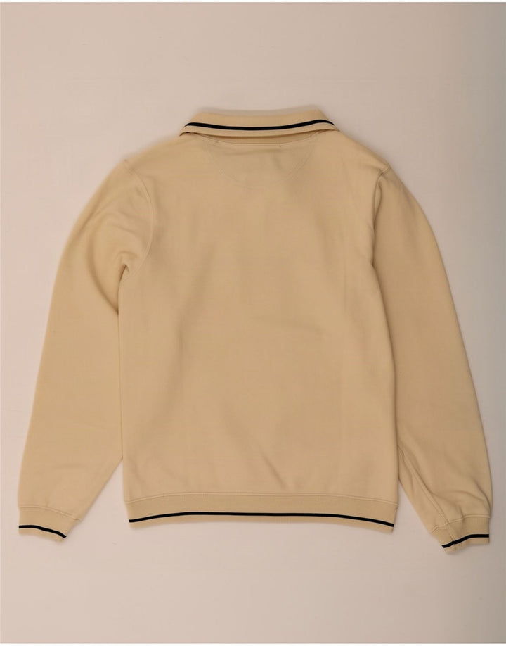 Champion Mens Graphic Zip Neck Sweatshirt Jumper Small Beige Cotton