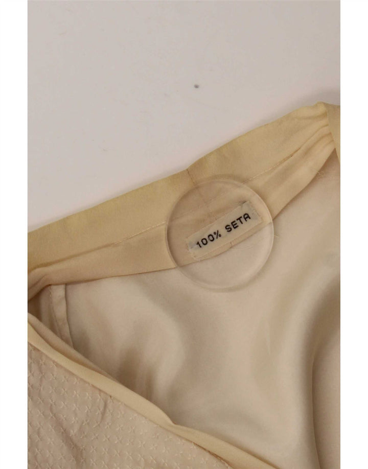 Vintage Womens 3 Button Blazer Jacket UK 14 Medium Beige Silk