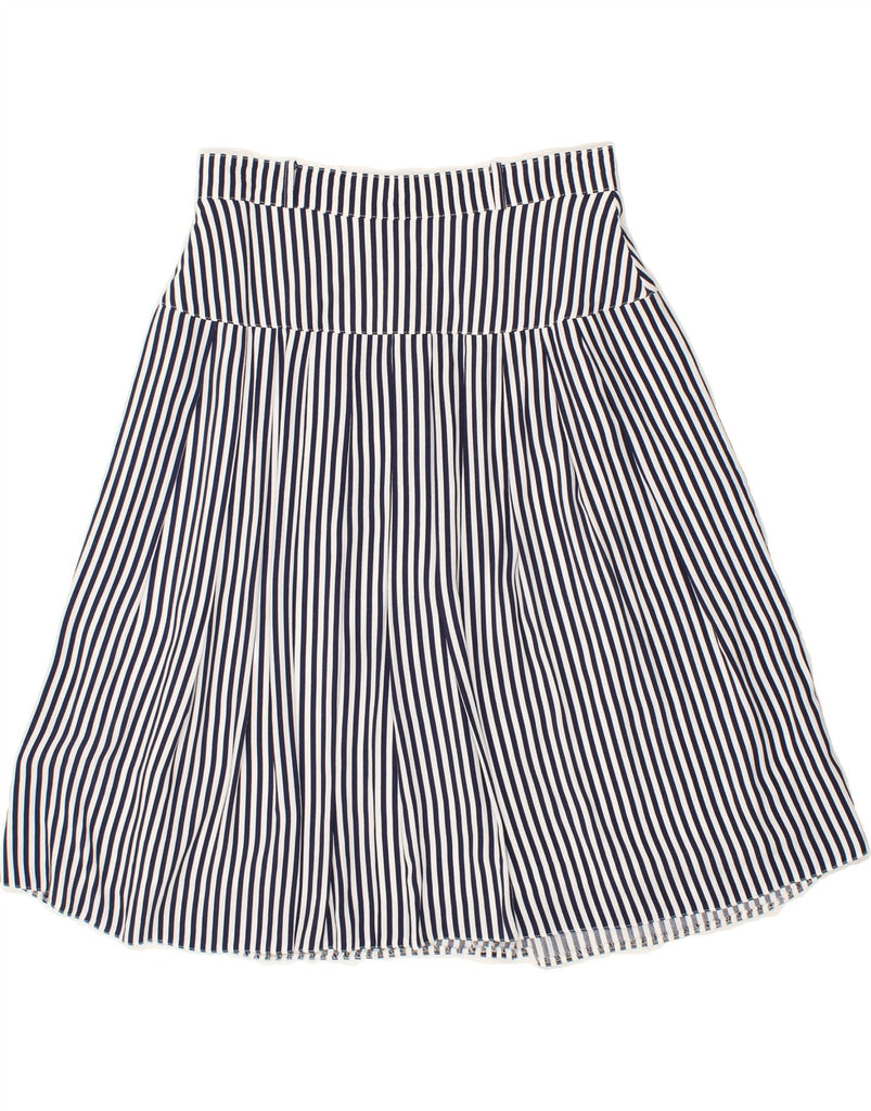 VINTAGE Womens High Waist A-Line Skirt UK 16 Large W28 Navy Blue Striped Vintage Vintage and Second-Hand Vintage from Messina Hembry 