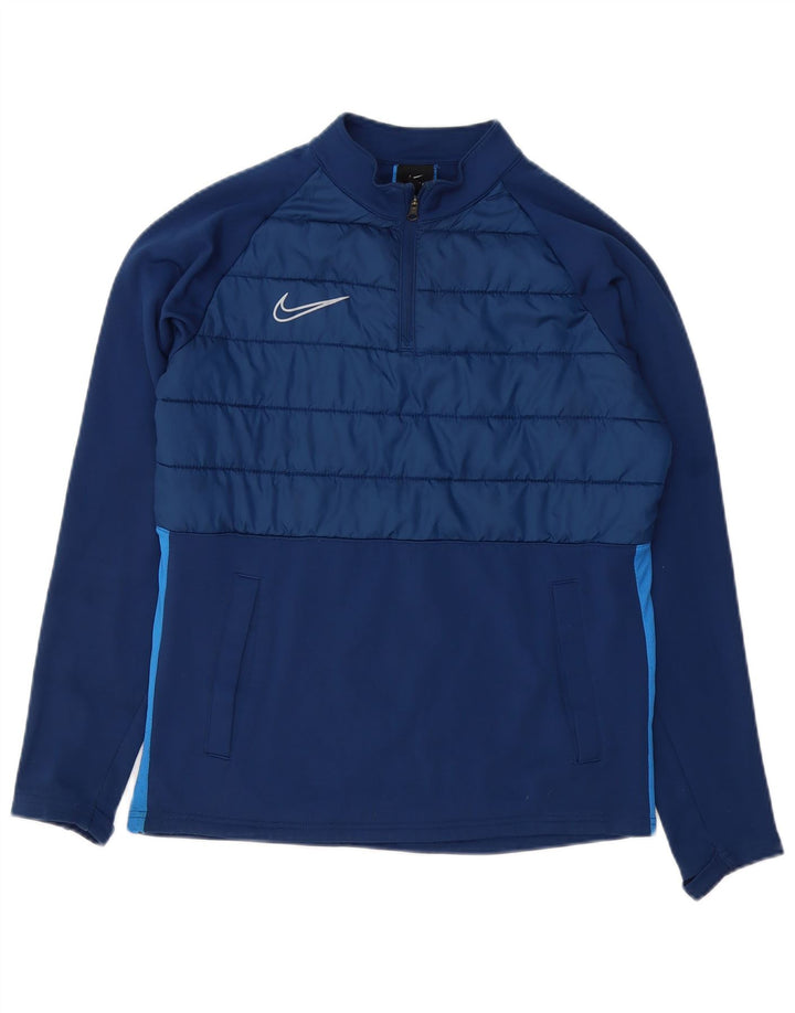 Nike Mens Dri Fit Zip Neck Sweatshirt Jumper Small Navy Blue Colourblock
