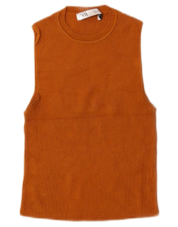 Zara Womens Crop Vest Top UK 8 Small Orange Viscose
