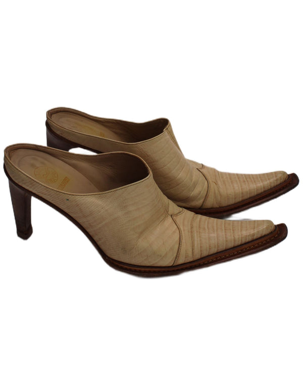 Vero Cuoio Womens Leather Mule Heels UK Size 6 Beige Animal Print Leather