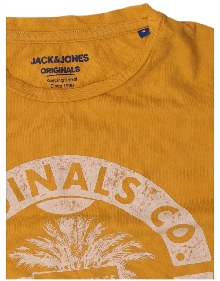 Jack & Jones Mens Graphic T-Shirt Top Small Yellow Cotton
