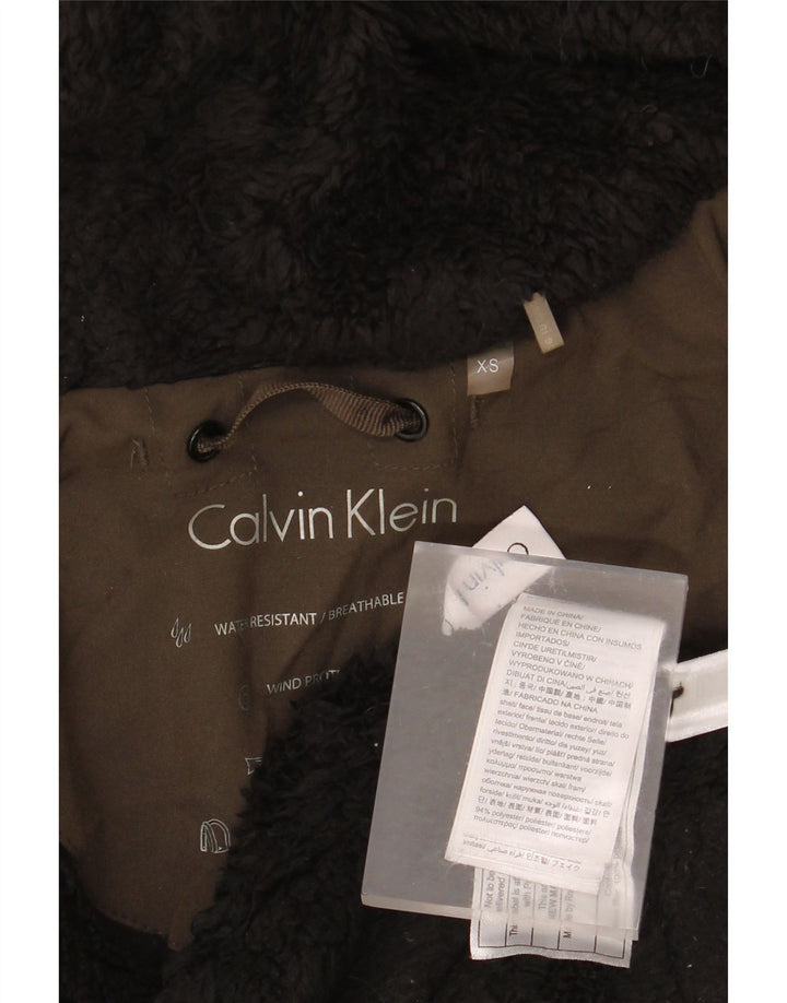 Calvin Klein Womens Oversized Hooded Parka Jacket UK 6 XS Brown Polyester