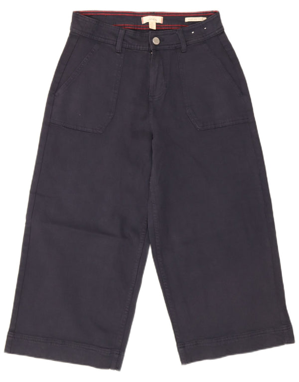 Joules Womens Wide Leg Cropped Trousers UK 8 Small W26 L20 Navy Blue Cotton