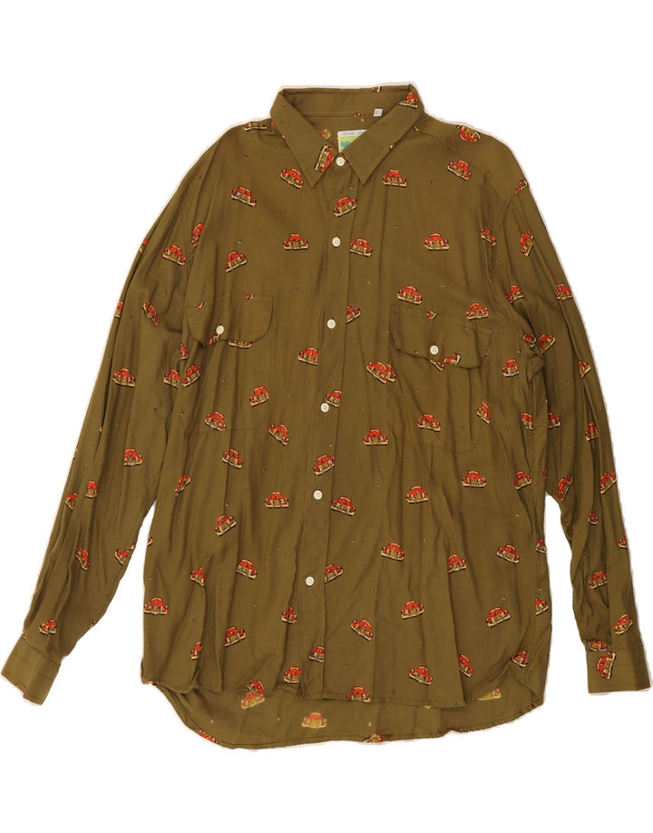 VINTAGE Mens Abstract Pattern Shirt XL Khaki Vintage Vintage and Second-Hand Vintage from Messina Hembry 