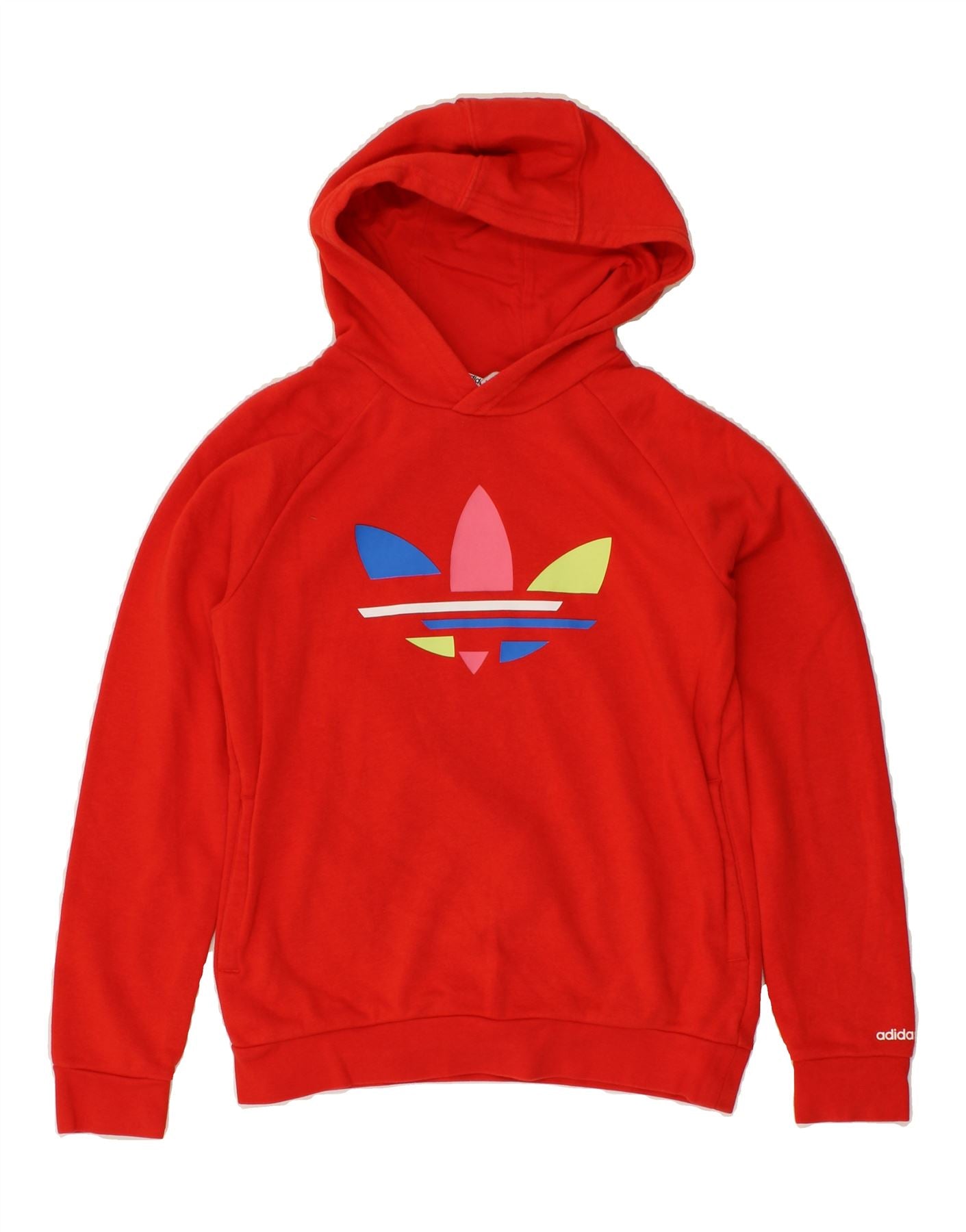 ADIDAS Girls Graphic Hoodie Jumper 11 12 Years Red Cotton Vintage Second Hand Clothing Online Messina Hembry