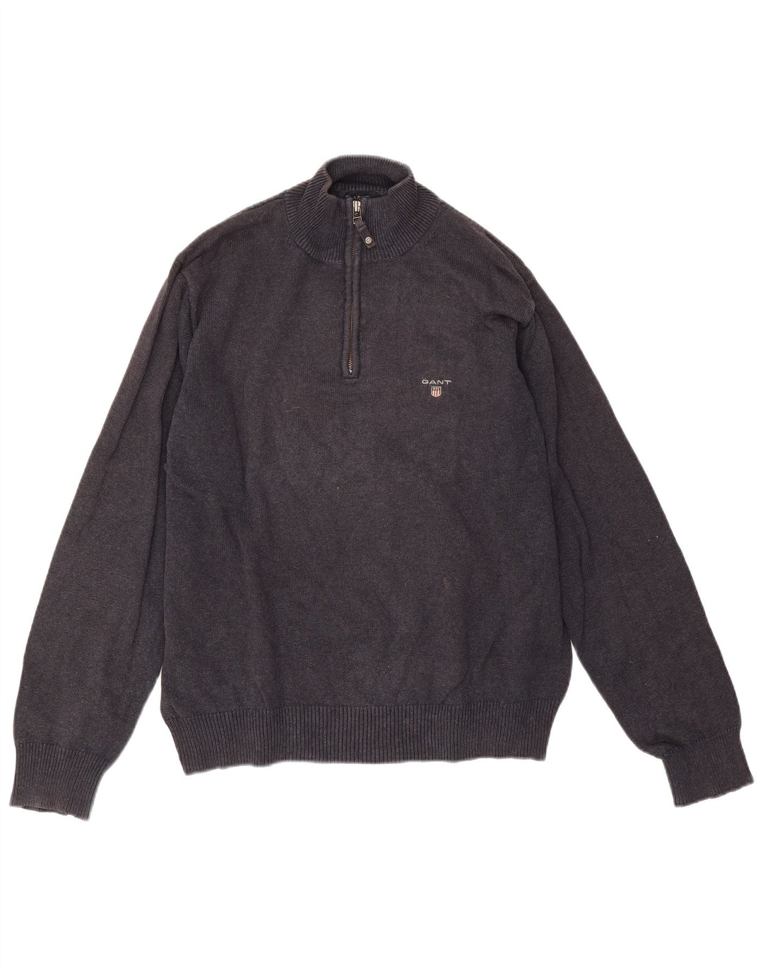 Gant Mens Zip Neck Jumper Sweater Medium Navy Blue Flecked Cotton