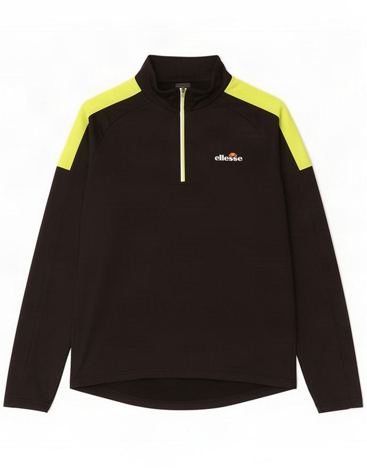 Ellesse Mens Zip Neck Pullover Tracksuit Top Medium Black Colourblock