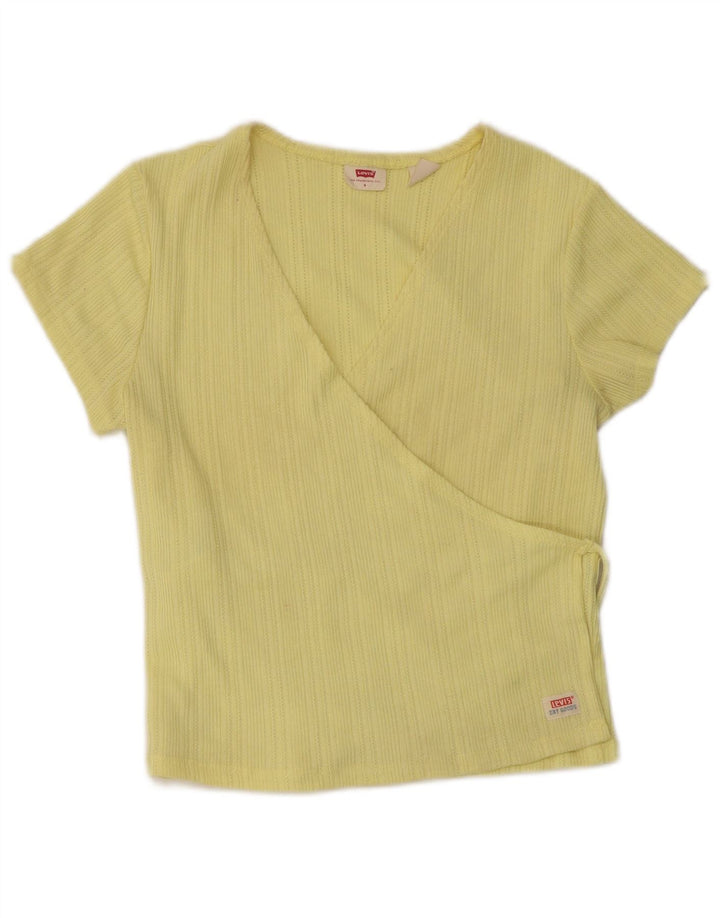 Levi's Womens Crop Wrap Cardigan Top UK 8 Small Yellow Cotton
