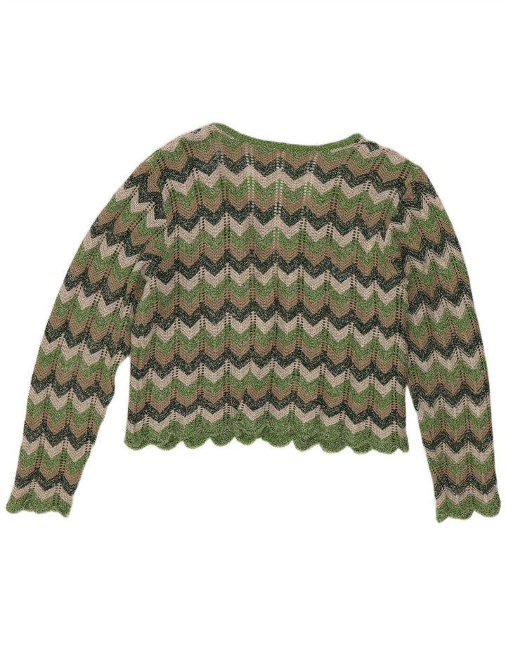 Steffner Womens Crop Cardigan Sweater EU 40 Medium Green Chevron