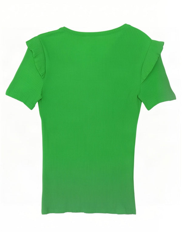 Zara Womens Crop T-Shirt Top UK 12 Medium Green Cotton
