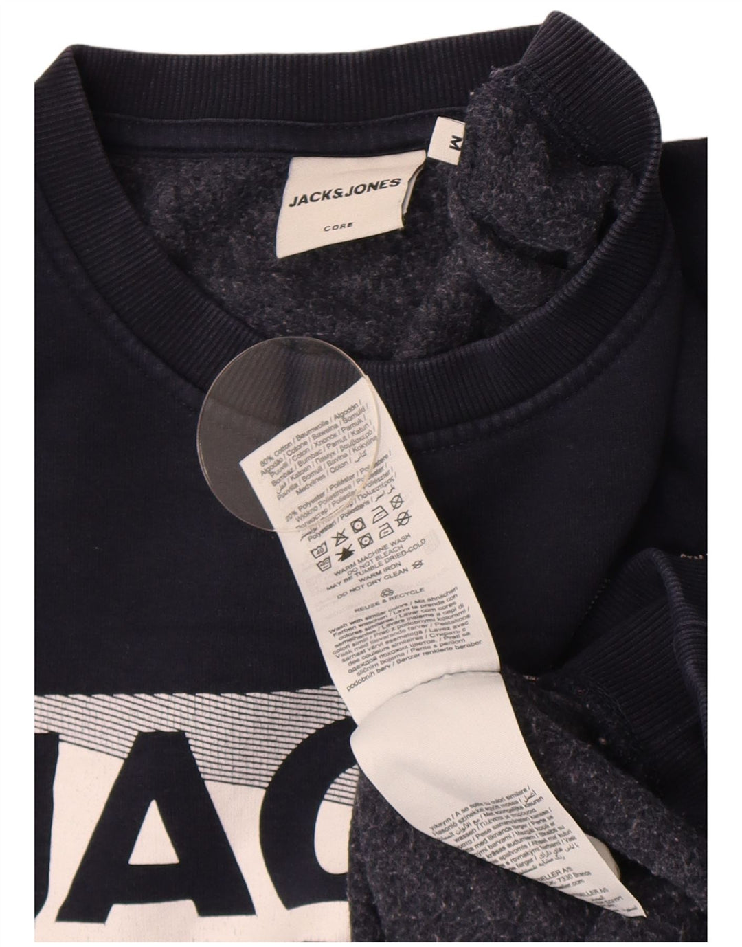 Jack & Jones Mens Graphic Sweatshirt Jumper Medium Navy Blue Cotton